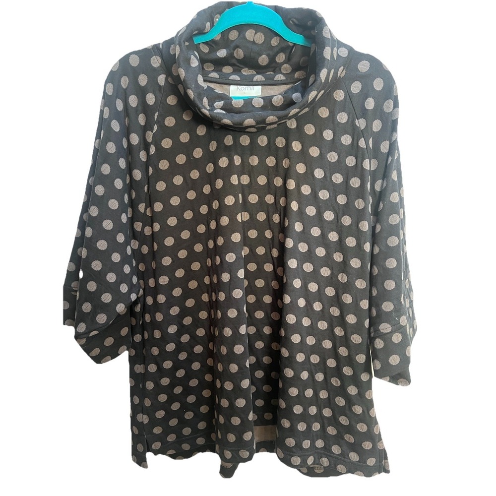Komil Luna Spot Jersey Tunic Top Black Made in India Medium EUC Lagenlook Cotton